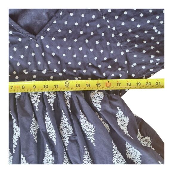 TALISMAN Gaia Dress Navy Blue 100% Cotton Lined Pockets Tie Back Embroidery  L - Picture 9 of 16